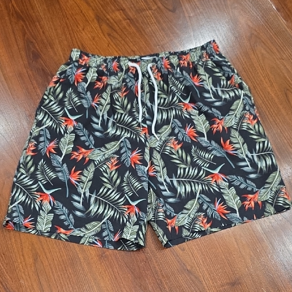 Mosmann Black and Red Tropical Men's Swim Trunks